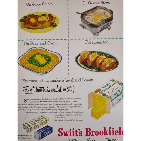 1950‎ Swift's Brookfield Butter Eggs Cheese Vtg MCM Colorful Yellow Print Ad - Picture 1 of 6